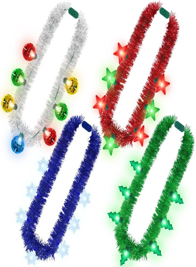 Traplace 4 PCS Christmas Lights Necklace, 4 Kinds of Colors Tinsel Christmas Light up Necklace, 3 Modes Xmas Party Favors for Adults, Ugly Xmas Sweater Accessories for Family Office Holiday Parties - Image 1